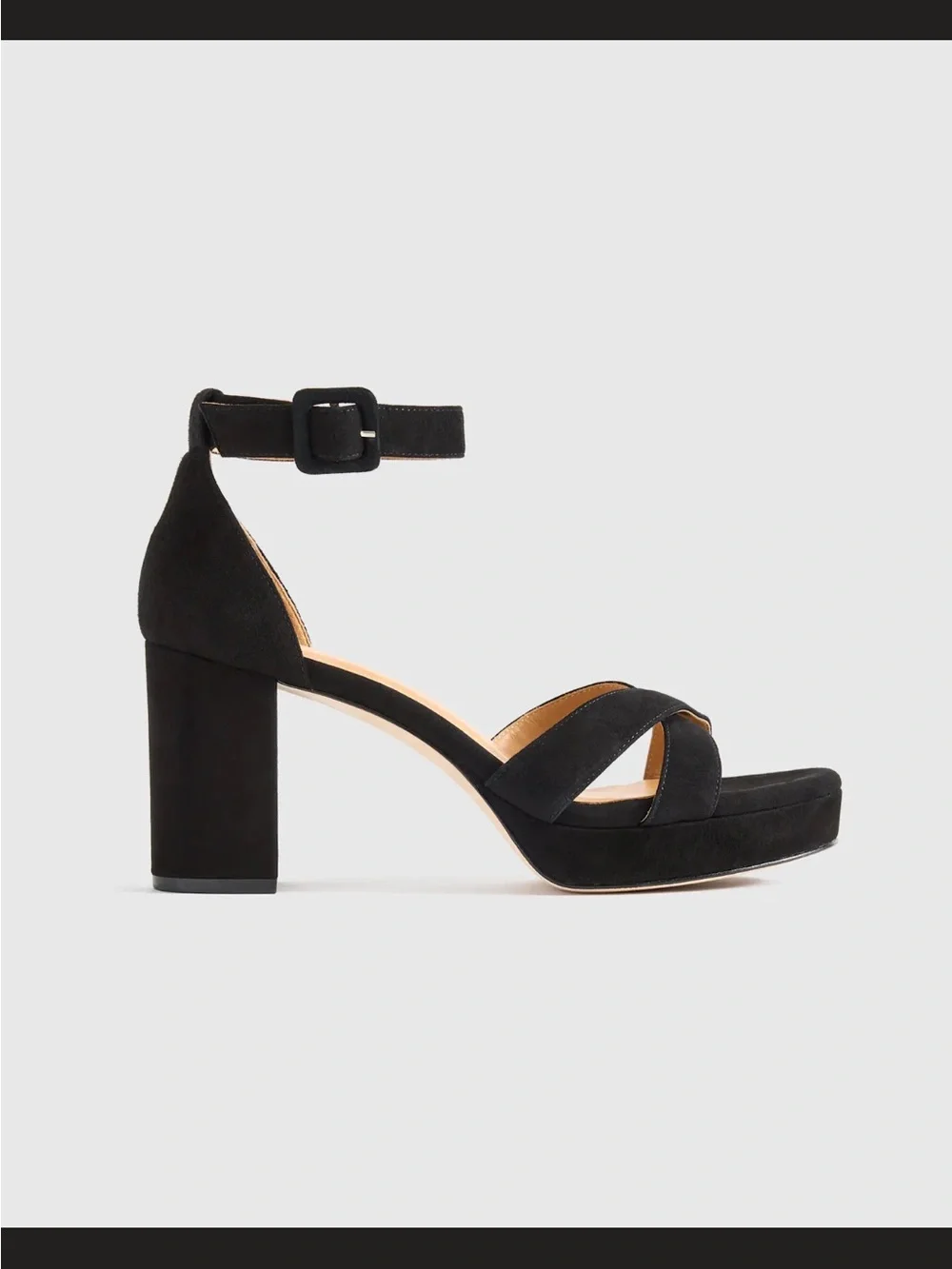 Quince Italian Leather Crisscross Platform Sandal Black Suede 10